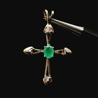 10KT Yellow Gold Emerald & Diamond Cross Pendant – 1.00g