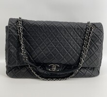 Authentic Chanel Airlines Calfskin Quilted XXL Travel Flap Bag Black