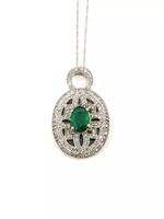 14KT White Gold 12.76g 1.5CT Emerald & 1cttw Diamonds Pendant with Chain