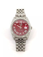 Rolex Datejust 126300 Stainless Steel Red Dial Bust Down Diamonds Watch 41mm