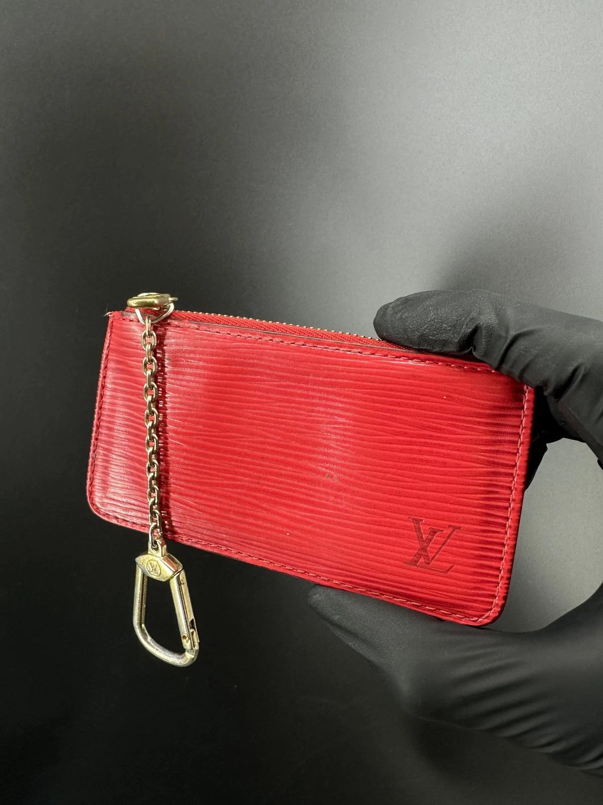 Louis Vuitton Red Epi Leather Key Pouch Pochette Cles Keychain