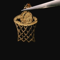 10K Yellow Gold Basketball & Net Hoop Pendant Charm 0.9dwt 1.4g Sports Gift