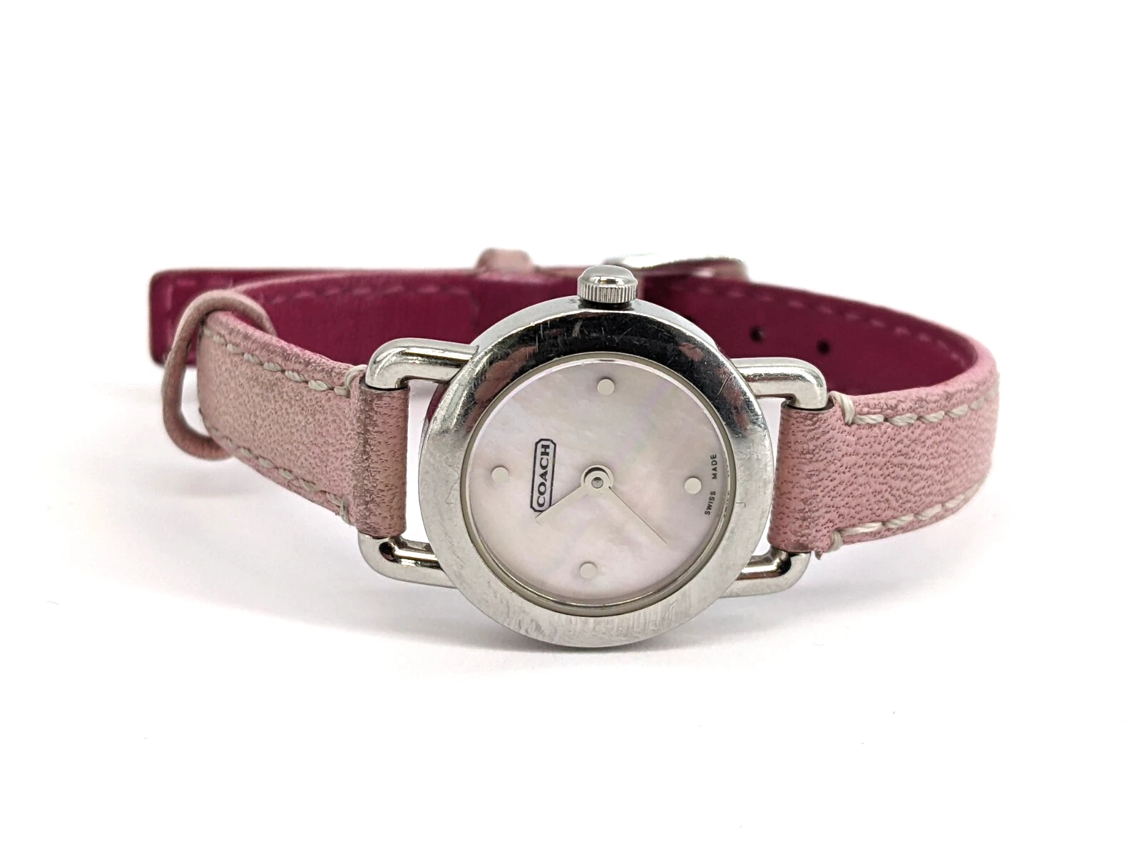 Coach 0250 MOP Dial Stainless Steel Case Pink Leather Strap Watch