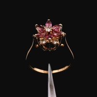  14K Yellow Gold Pink Stone Diamond Ring Size 6.25 1.8dwt (2.8g) 1/4ct TW
