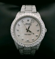 Custom Rolex Watch 11.00cttw Diamonds Mother of Pearl Dial No Box/Papers