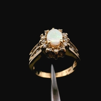  14K Yellow Gold Opal & Diamond Ring Size 5.75 2.7dwt (4.2g) 3/8ct TW