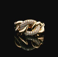  14KT Yellow Gold 0.25cttw Diamond Cuban Link Ring – Size 7 – 7.32g