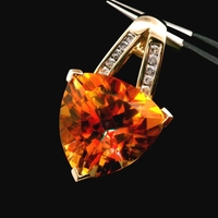  14KT Yellow Gold Trillion Cut Synthetic Stone Pendant with Diamonds – 4.16g