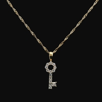 14KT Yellow Gold Cubic Zirconia Key Pendant & Rope Chain Necklace – 1.75g 