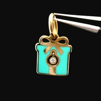  Tiffany & Co. 18KT Yellow Gold 0.01ct Diamond Enamel Gift Box Pendant – 1.53g