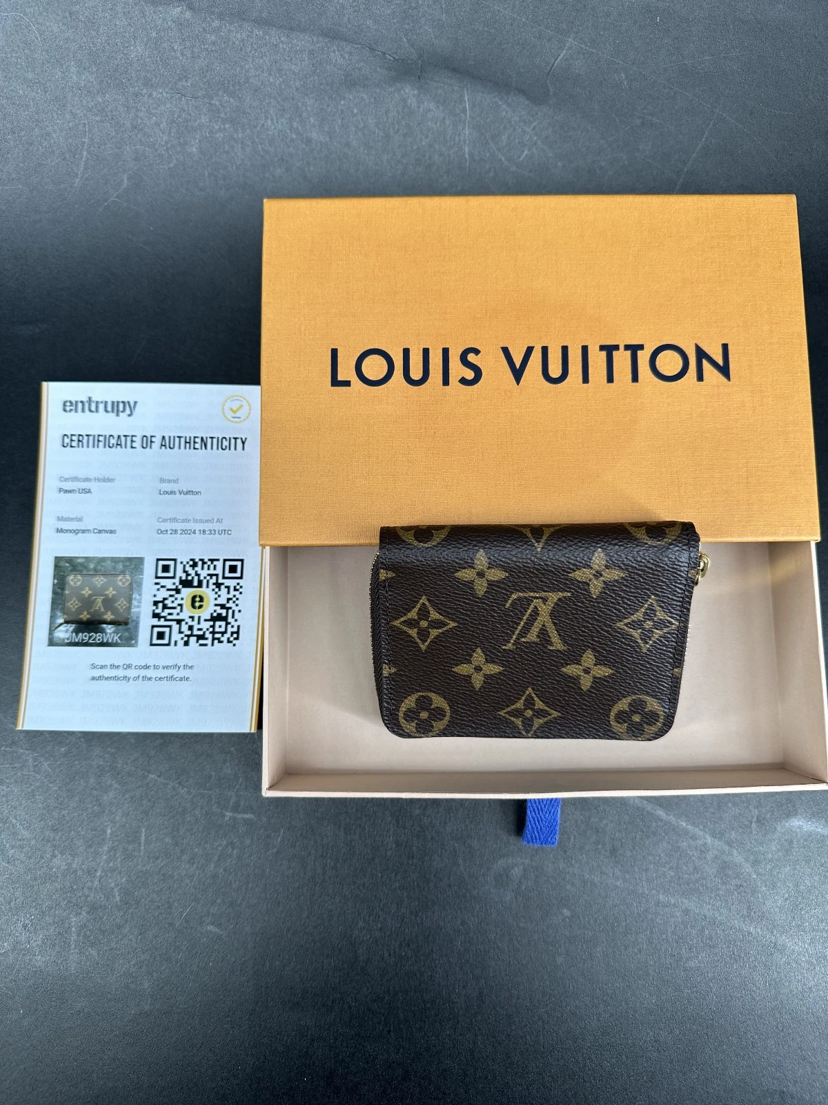 Louis Vuitton Monogram Zippy Coin Purse Monogram Canvas Brown Card Wallet W/ Box