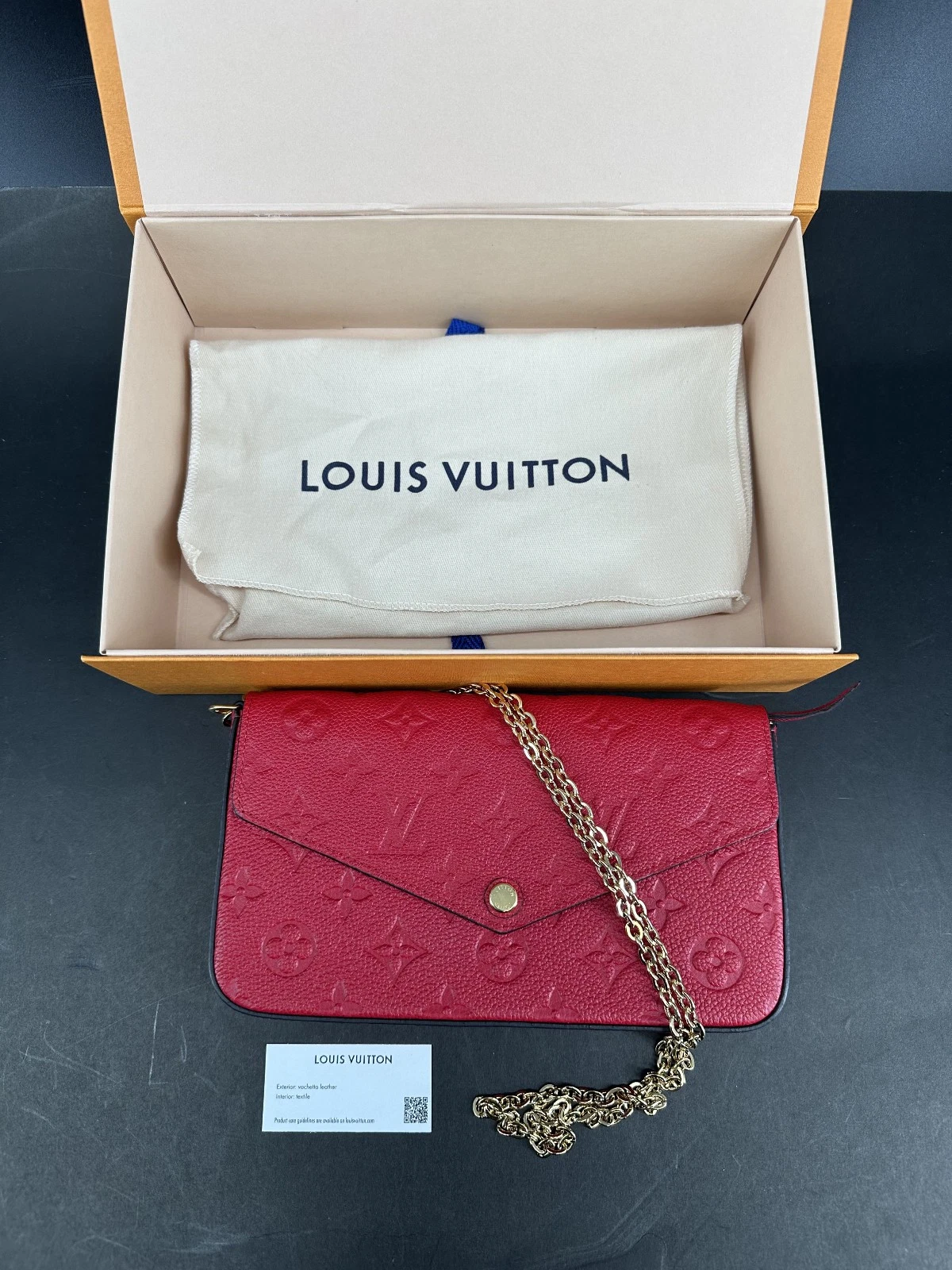 Louis Vuitton Felicie Pochette Monogram Empreinte Leather Red W/ Dustbag & Chain