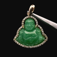 18K Yellow Gold Jade Buddha Pendant CZ Accents 3.1dwt (4.8g)