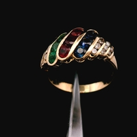 18KT Yellow Gold 3.50dwt Sapphire/Ruby/Emerald Ring w/ Diamonds Sz 7
