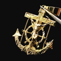 14K Yellow Gold Anchor Cross Crucifix Pendant 10.4dwt (16.2g)