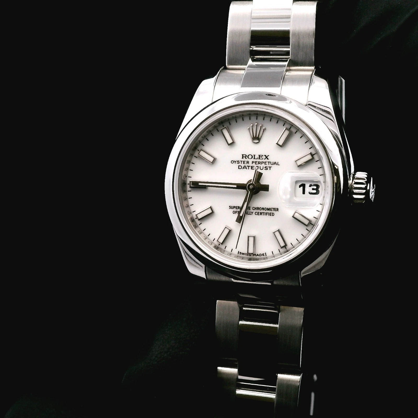 ROLEX Ladies 26mm Stainless Steel DateJust White Index Dial Oyster Band Model