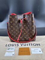 Louis Vuitton Neonoe MM Monogram Red Leather Shoulder Bag Handbag Purse