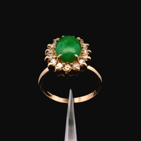 18K Yellow Gold Jade Diamond Halo Ring 1/4cttw Size 5.5 2.60dwt (4.0g)