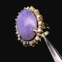 14KT Yellow Gold Purple Jade Ring w/ Diamond Halo – Size 6.5 – 13.06g (8.4 DWT)