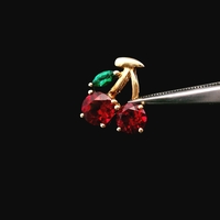 10K Yellow Gold CZ Cherries Pendant Charm 1.1dwt 1.71g Fruit Jewelry Gift  