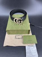 GUCCI Black Leather GG Marmont Pearl Belt Size 85/34 (US 6) 1.5" Wide w/ Box