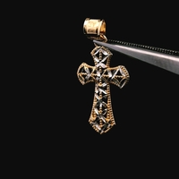 14K Multi Tone Gold Cross Pendant Charm 0.60dwt (0.9g)