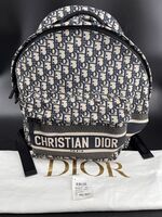 Christian Dior Homme Rider Backpack Oblique Canvas Beige Blue Bag w/ Dustbag