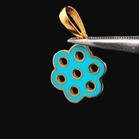  21K Yellow Gold Turquoise Enamel Flower Pendant Charm 1.0dwt (1.6g)