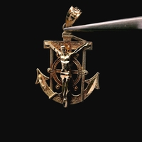 14K Yellow Gold Anchor Cross Pendant Charm 1.3dwt (2.0g)