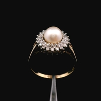  14K Yellow Gold Pearl & Diamond Ring Size 8.75 2.2dwt (3.4g)