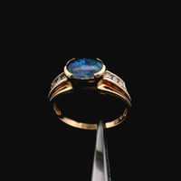  10K Yellow Gold Synthetic Opal Diamond Ring Size 7 1.8dwt (2.8g) 0.06ct TW