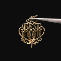  14K Yellow Gold Best Mom Pendant Charm 0.50dwt (0.8g)