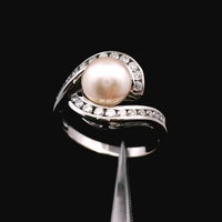  14K White Gold Pearl & Diamond Ring Size 6.75 2.7dwt (4.2g)