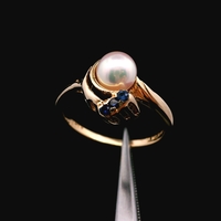 14K Yellow Gold Pearl Sapphire Ring Size 6.5 1.8dwt (2.8g) Engraved