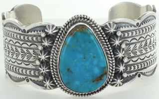 M&R CALLADITTO STERLING AND TURQUOISE NAVAJO CUFF VINTAGE 102.57 GRMS
