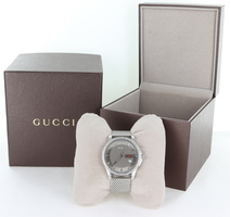 gucci ya126401 g diamond bezel, mesh band, brown dial, date, gucci logo