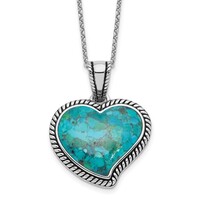 Solid Sterling Silver Oxidized Compressed Turquoise Heart Necklace 