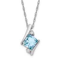 Sterling Silver Aquamarine and Diamond Pendant Necklace