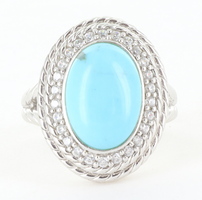 Judith Ripka Turquoise and Simulated Diamond Sterling Silver Ring Size 8