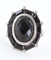  Judith Ripka Black Onyx Gemstone and Sterling Silver Ring Size 8