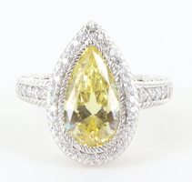  Judith Ripka Yellow Diamonique Pear Cut Sterling Silver Ring Size 8