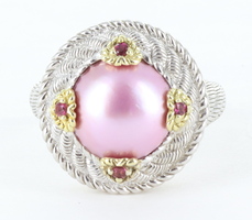 Judith Ripka Faux Pearl Pink Cz Fluted Braided Ring Size 8