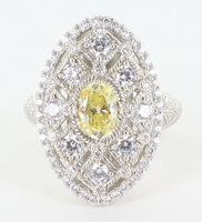  Judith Ripka Sterling Estate 2.55 cttw Diamonique Canary Oval Ring Size 8