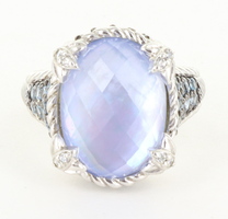  Judith Ripka Sterling Silver Blue Quartz Diamonique Monaco Ring Size 8