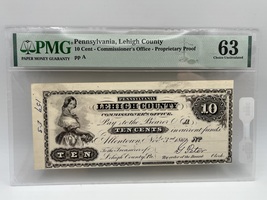 1862 10 Cent Allentown PA Lehigh County PROOF Obsolete Currency PMG CU63