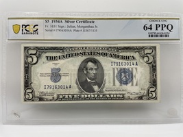 $5 Silver Certificate 1934A - PCGS 64 PPQ Choice UNC