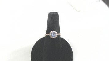 14k Rose Gold Ring w/ Blue Stone & Diamonds, Sz. 6