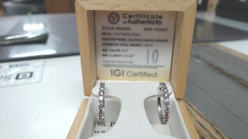 14k WG 1.0  CT Diamond Hoop Earrings, Lap Created Diamonds
