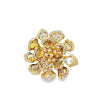  18k Yellow Gold & Platinum Rose Cut Canary Diamond Rose Flower Ring Size 6.75