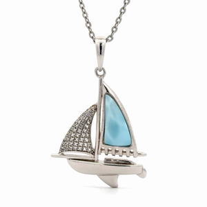 Alamea 611-81-01, 925 Sterling Silver CZ & Larimar Sailship Pend-01